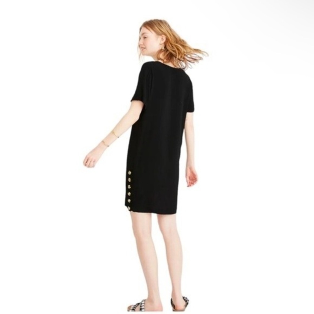 Madewell Black Side-Button V neck Short Sleeve Easy Mini Sun Dress Sundress - Picture 8 of 9